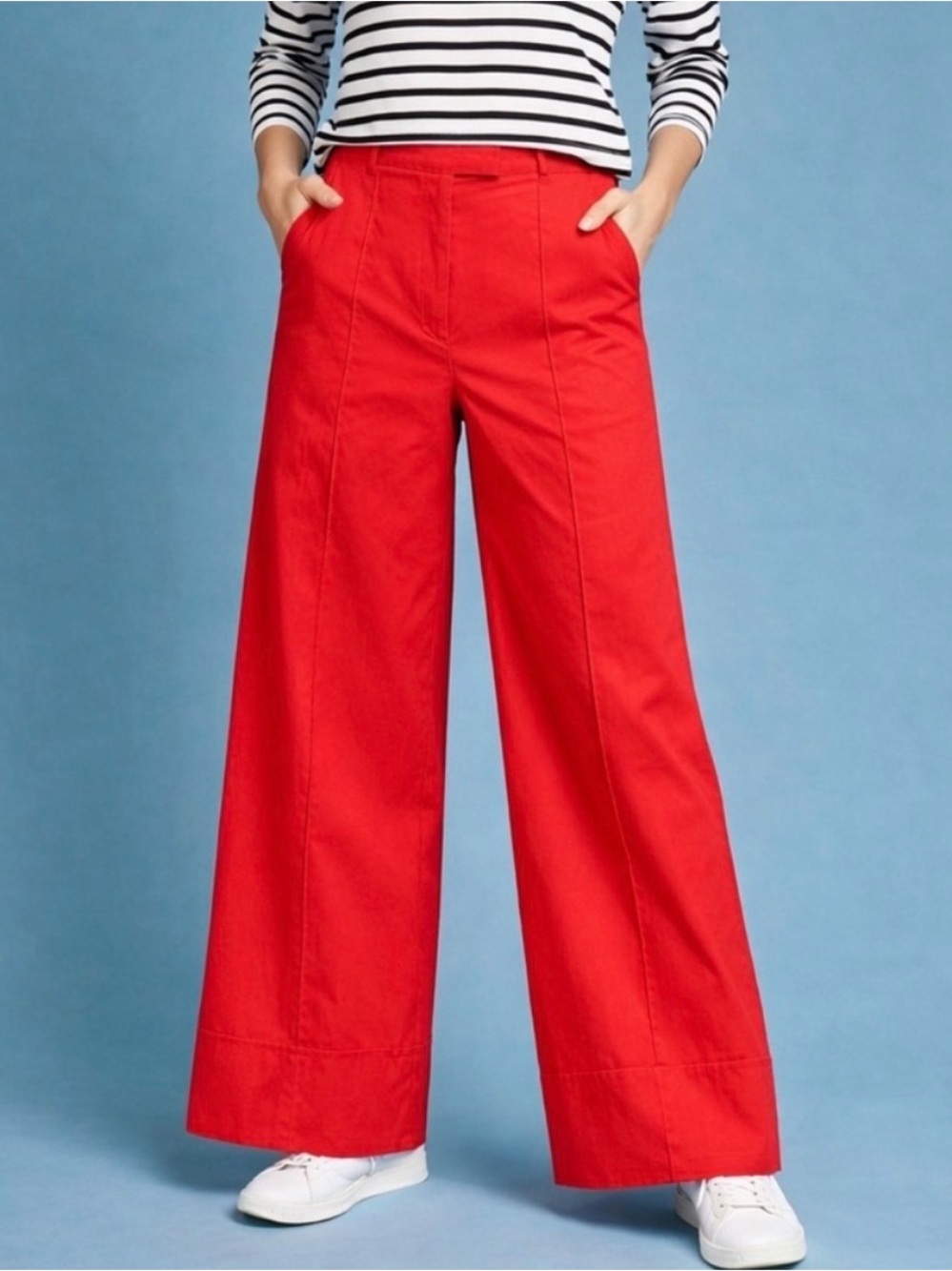 Anthropologie High-waisted  Wide-Leg Cuffed Pants in Bright Red